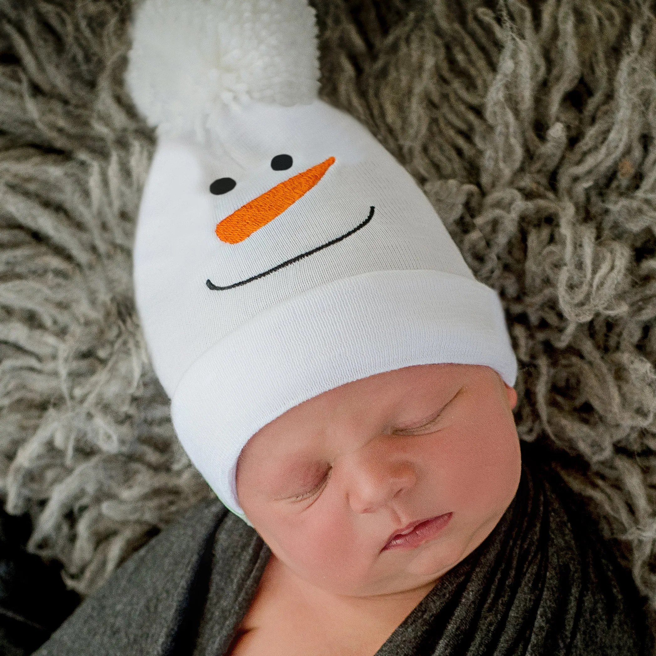 White Snowman Newborn Christmas Hat - Winter Babies - Nursery Newborn Hat - Gender Neutral