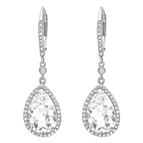 White Topaz and Diamond Teardrop Earrings