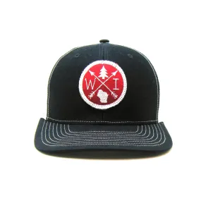 Wisconsin Hat - Navy Snapback with Red and White Arrow Patch