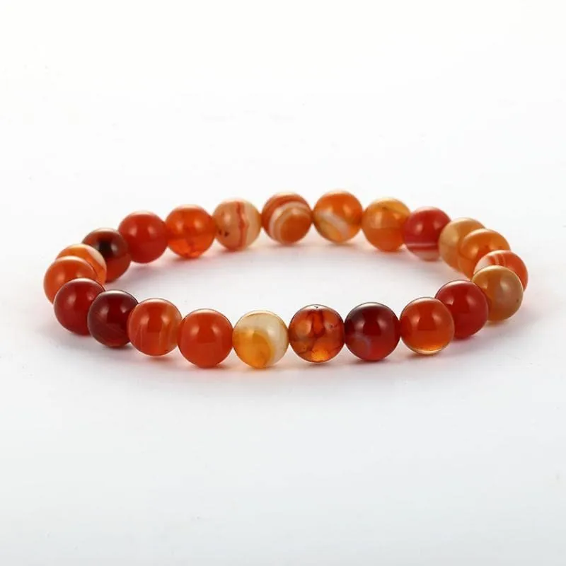 Women's Men's Gemstone Beaded Stretchy Bracelet |  Handmade 8mm Natural Red Agate Gemstone Bracelet