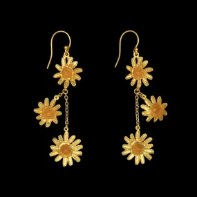 Yellow Butter Daisy Earrings - 3-Flower Wire