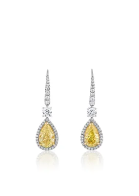 Yellow Drop Pear Shape Diamond Earrings