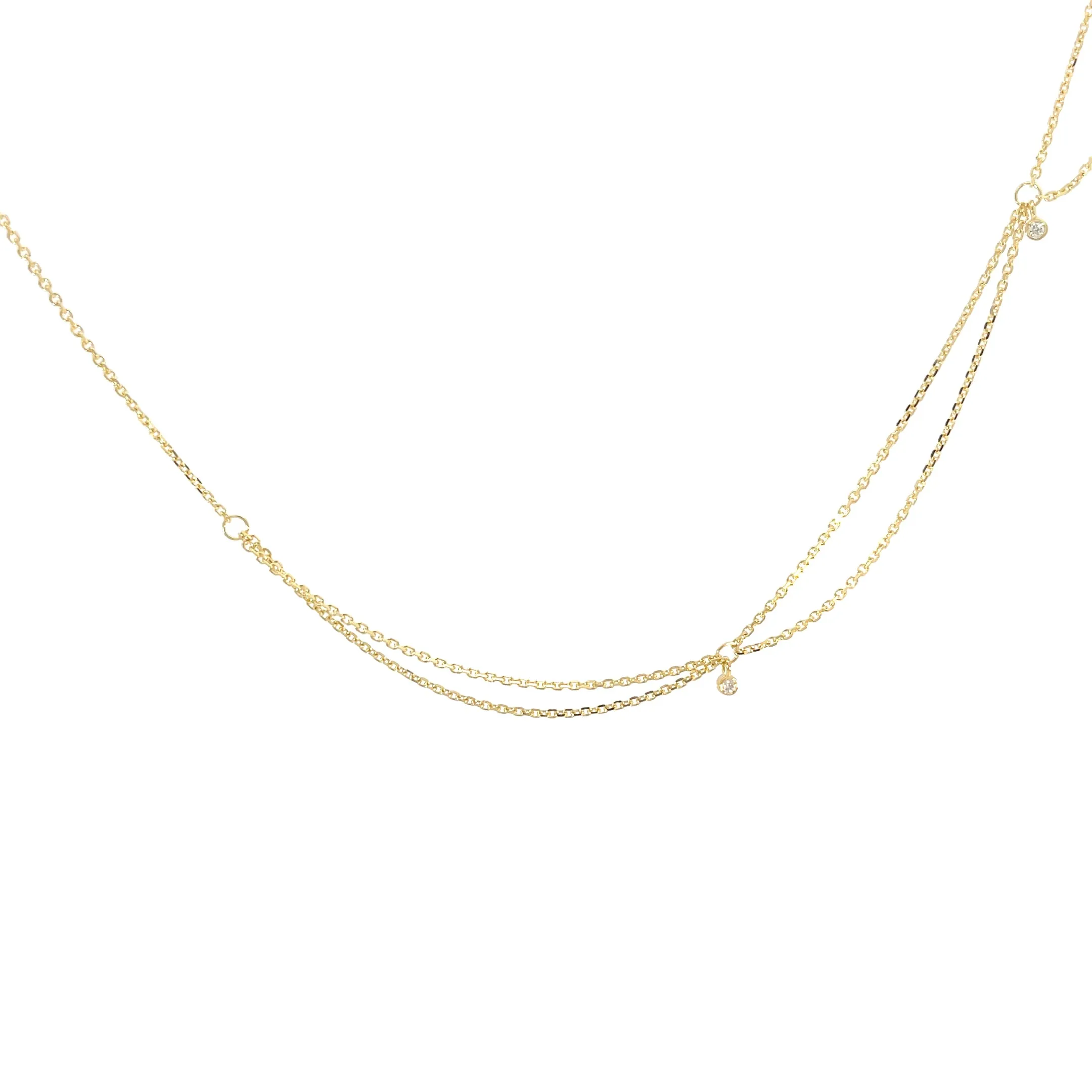 Yellow Gold Asymmetrical Diamond Station Necklace