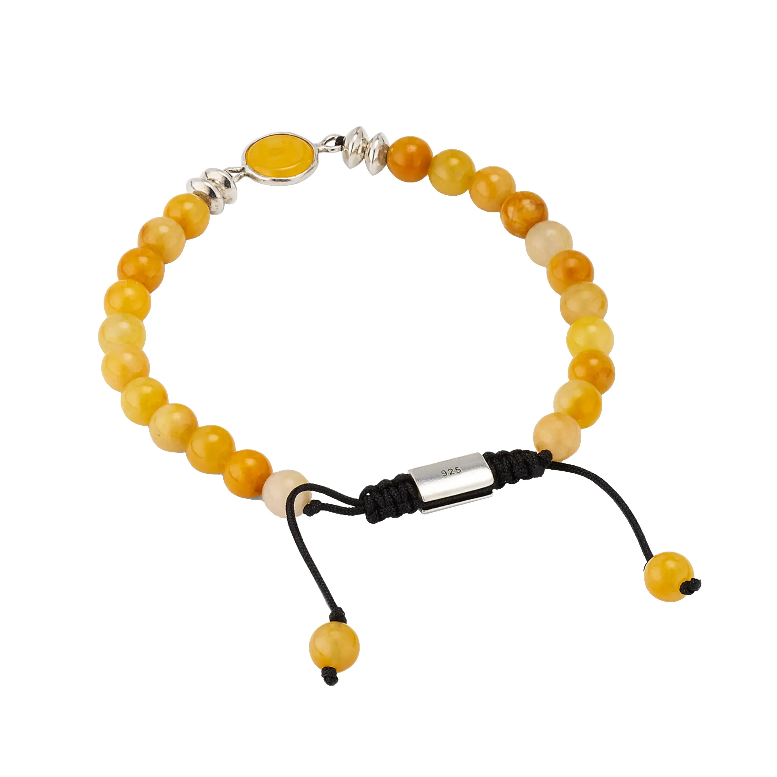 Yellow Jade Sterling Pull Beaded Bracelet